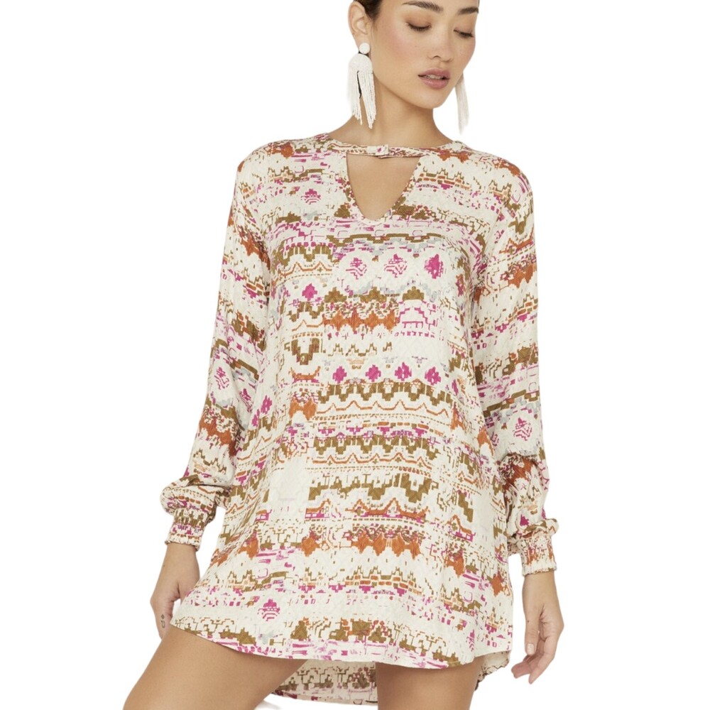 Shyanne Women's Coastal Cowgirl Boho Festival Long Sleeve Shift Dress Size S